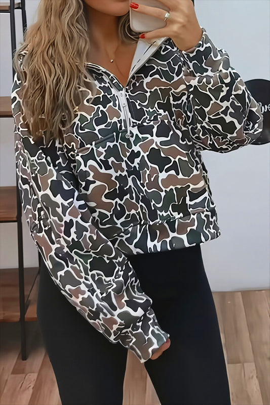 Camouflage Print Zip Hoodie