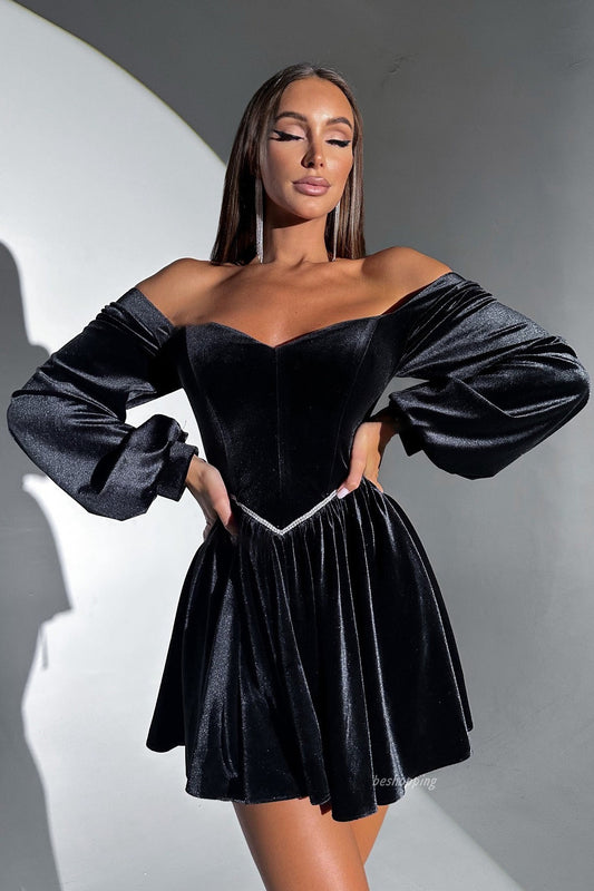 Bustier mit Stäbchen, schmale Taille, sexy Partykleid aus Samt