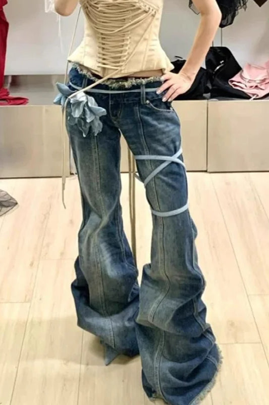 Y2K Jeans mit hoher Taille und geradem Schnitt
