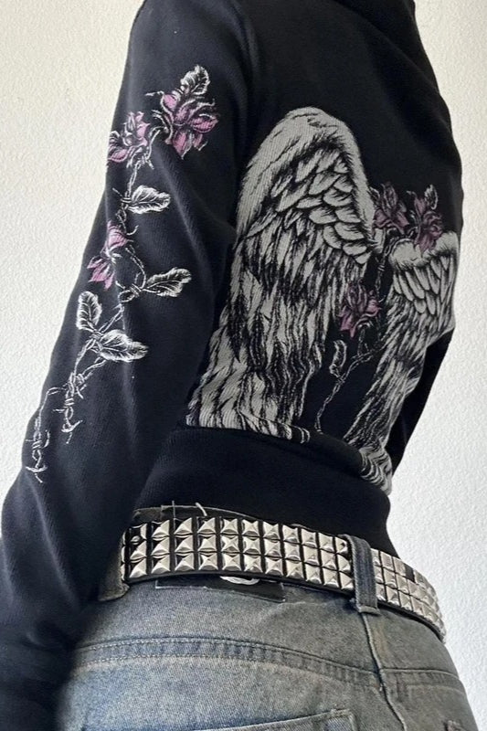 Hoodie mit Vintage-Blumenflügel-Print