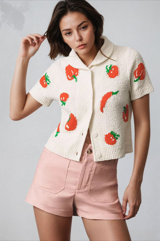 Jacquard-Strickcardigan mit kurzen Ärmeln