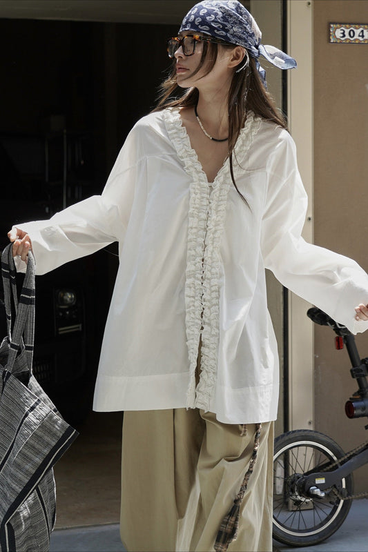 Langarmbluse mit Rüschen und Patchwork