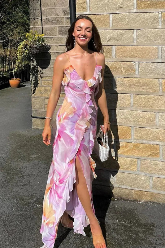 Chiffon-Maxikleid mit Blumen- und Quasten-Patchworkmuster