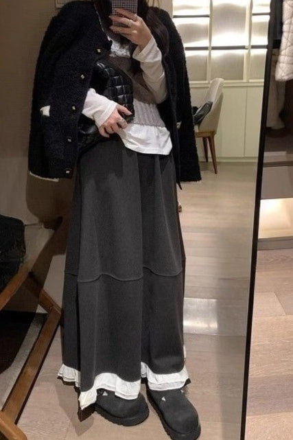 Wollmischung, hochtaillierter, locker geschnittener Rüschenrock