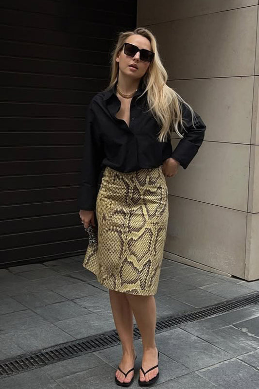 A-Linien-Rock mit hoher Taille und Schlangenmuster