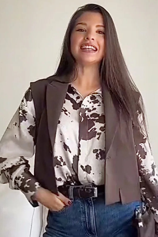 Oversize-Bluse aus Satin mit Animalprint