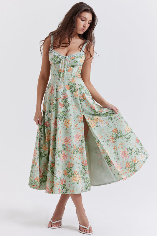 Cami-Kleid mit Schlitz in der Taille, schmal geschnitten, mit Blumenmuster