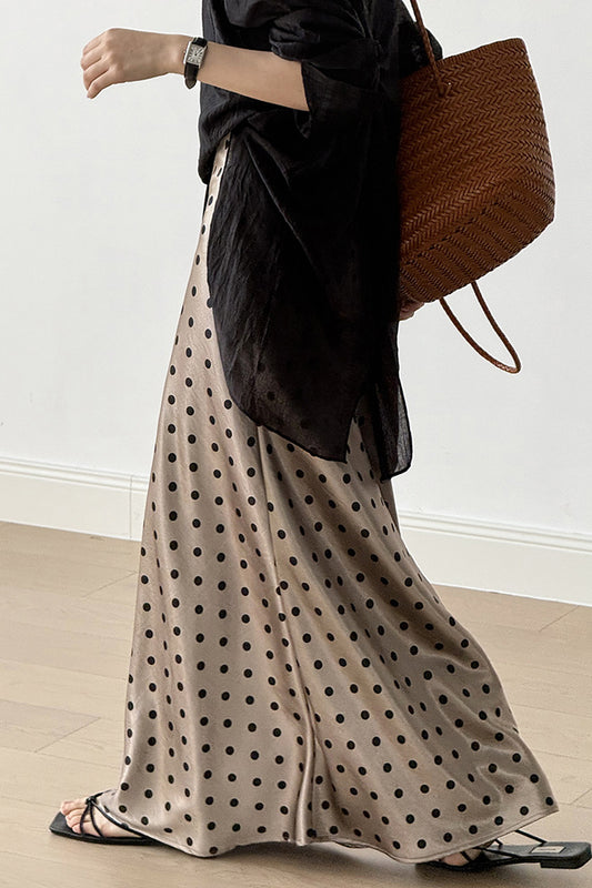 Vintage Polka Dot Satin High Waist A-Linie Midirock