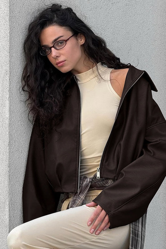 Vintage Wildlederjacke im Moto-Stil