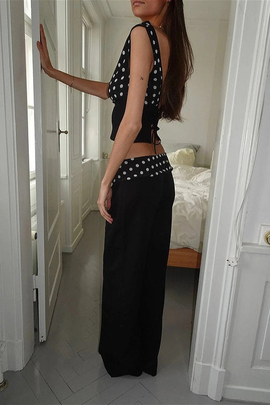 Schmale, bedruckte Freizeithose mit hoher Taille