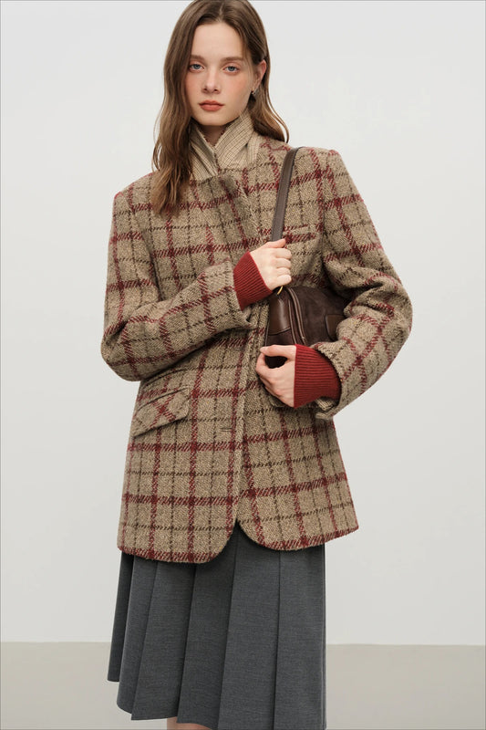 Retro-karierter kurzer Blazer Oberbekleidung