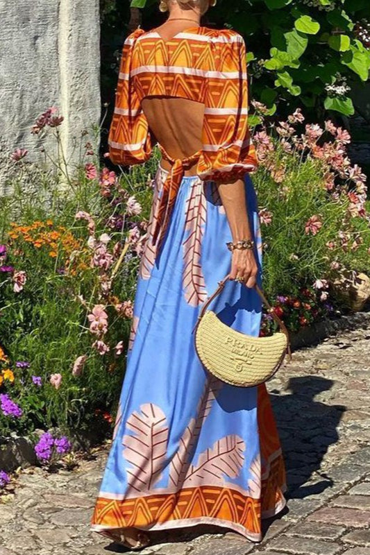 Sexy rückenfreies Maxikleid im Bohemian-Stil mit Blumenmuster