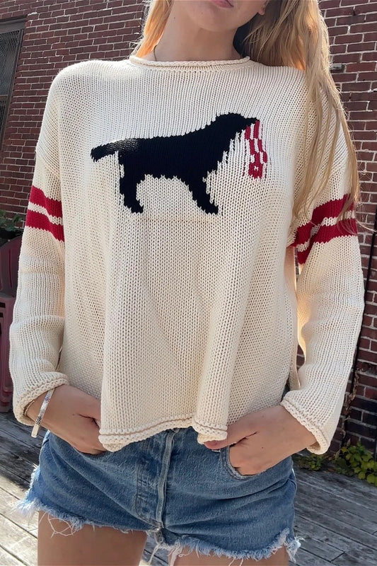 Dog Graphic Crew Neck Sweater
