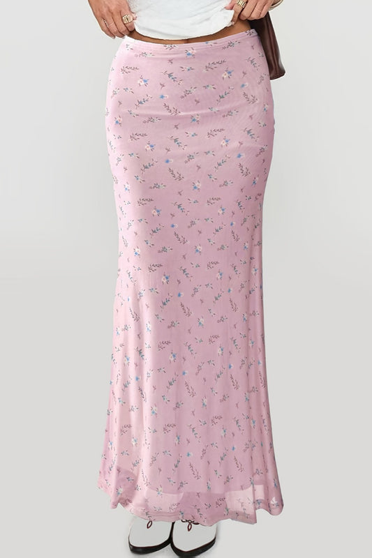 Bequemer, schmal geschnittener Maxirock mit digitalem Blumenmuster