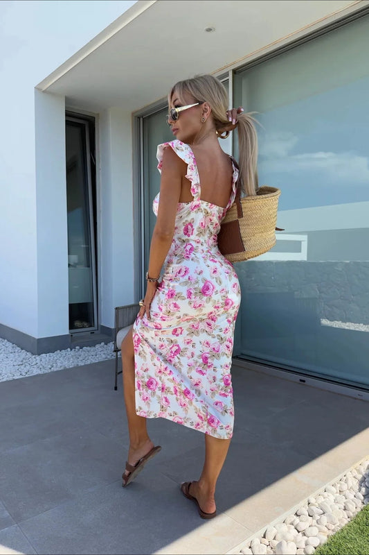 Midikleid mit Blumenmuster und Spaghettiträgern