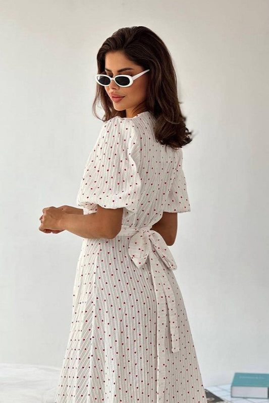 Maxi-Wickelkleid aus Baumwolle mit V-Ausschnitt und Herz-Print