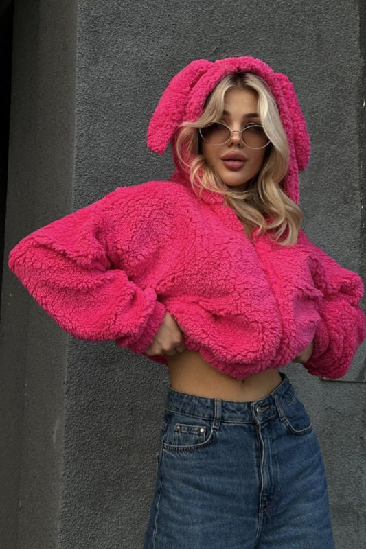 Teddyfleece-Kapuzenpullover mit Reißverschluss