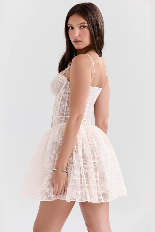 Rückenfreies, schlankmachendes Mini-Partykleid mit Spitzen-Camisole