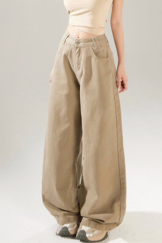 Vintage High Rise Wide Leg Long Jeans Khaki / XS