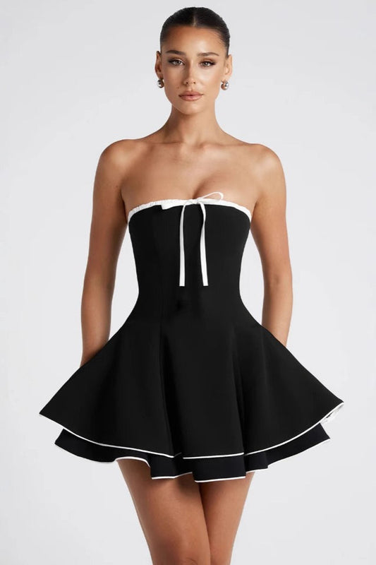 Contrast Bustier Lace-up Back Cocktail Dress