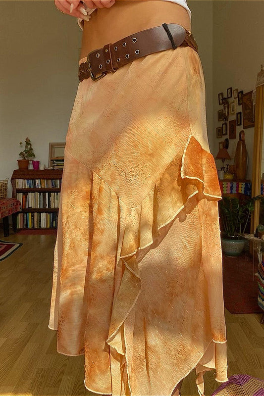 Asymmetrischer Retro-Rock mit niedriger Taille und Rüschen