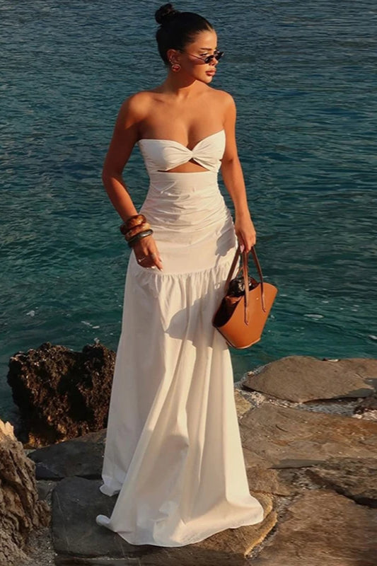 Trägerloses Maxikleid aus Mesh mit Farbblockdesign