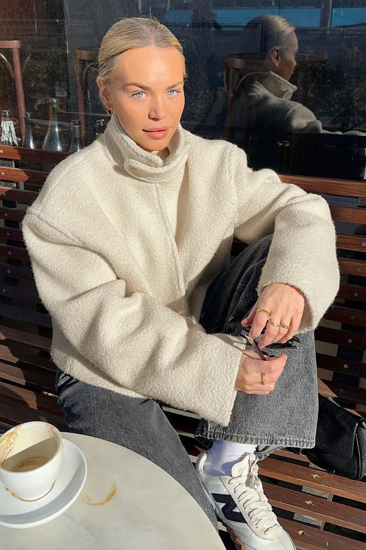 Lässiger Sherpa-Mantel mit Stehkragen