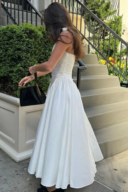 Seidig hohles, fließendes Maxikleid mit V-Ausschnitt und Pendel