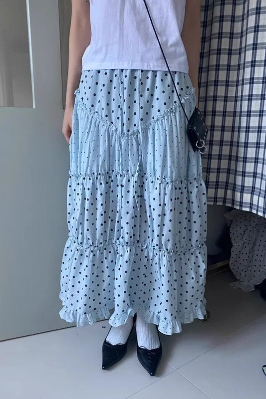 Kawaii Retro Polka Dot Ruffle Trim Mini Skirt