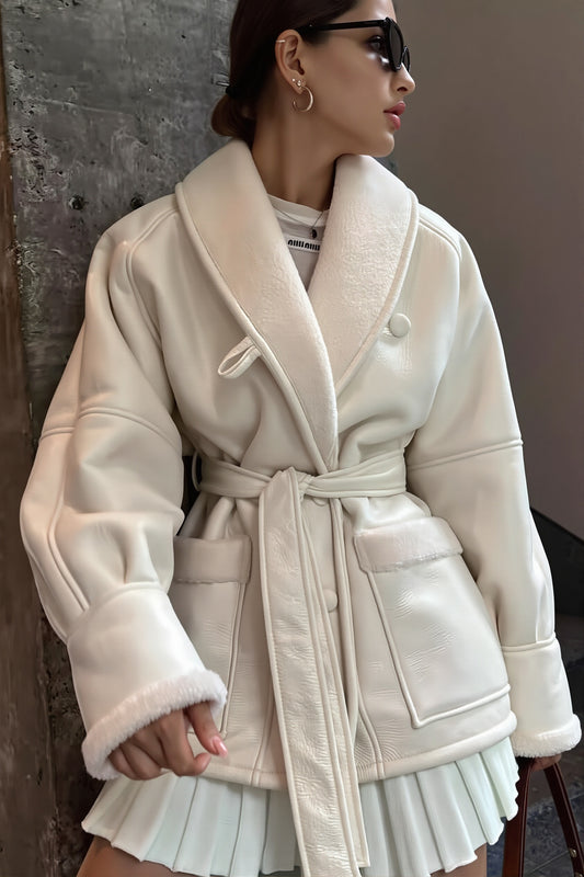 Belted Longline Shearling Faux Leather Coat