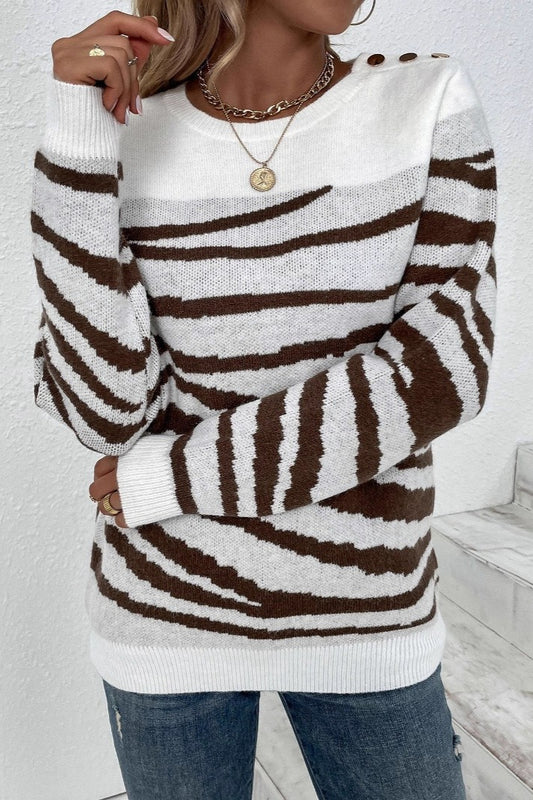 Pullover mit Zebra-Farbblock und Knopfleiste an der Schulter