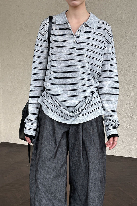 Langarmshirt mit Streifen aus weicher Wolle, Polokragen und Polo-Design
