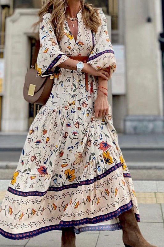 Langärmliges Maxikleid mit Blumenmuster im Bohemian-Stil