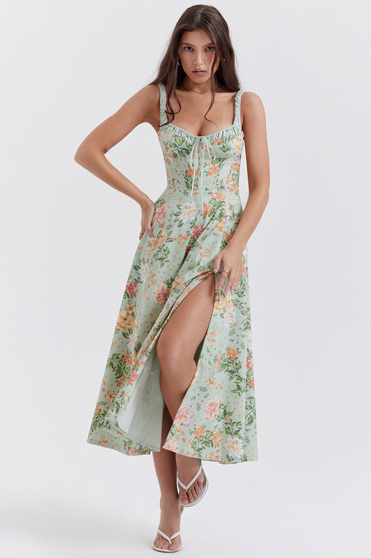 Cami-Kleid mit Schlitz in der Taille, schmal geschnitten, mit Blumenmuster