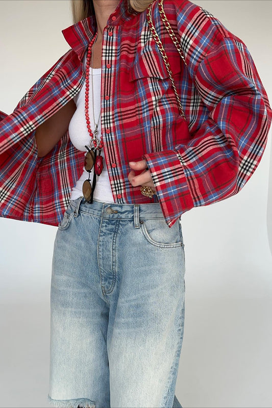 Vintage Karierte Langarmjacke