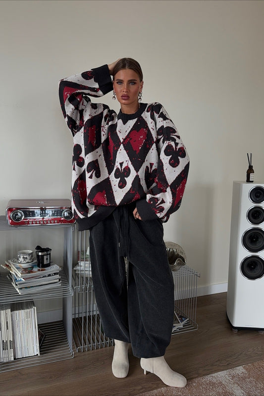 Karierter, gotischer Y2K-Strickpullover