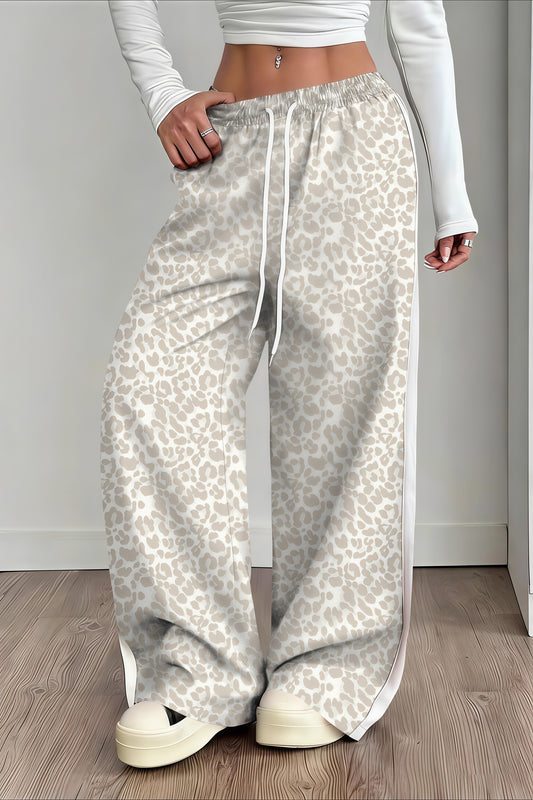 Leopard Print Spliced Casual Pants