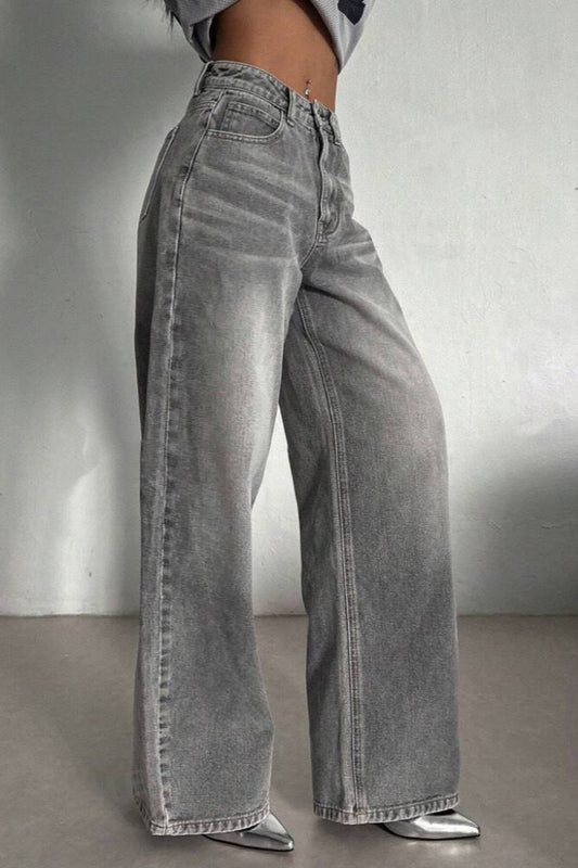 Betongraue Straight Leg High Waist Jeans