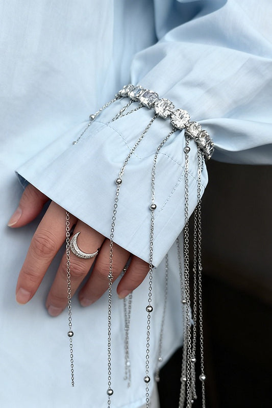 Full Rhinestone Copper Bead Tassel Bracelet