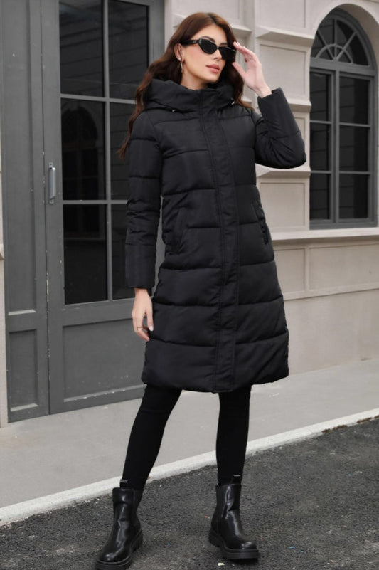 Plus Size Hooded Longline Puffer Coat coats