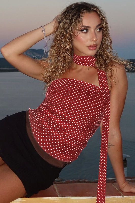 Bustier-Crop-Top mit schmaler Passform und Punktemuster