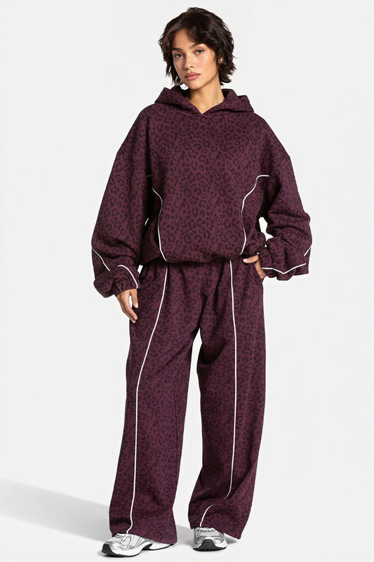 Leopard Hooded Loose Two Piece Set