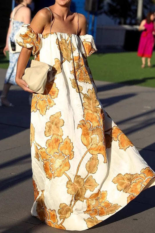 Ärmelloses Urlaubs-Maxikleid mit Blumendruck