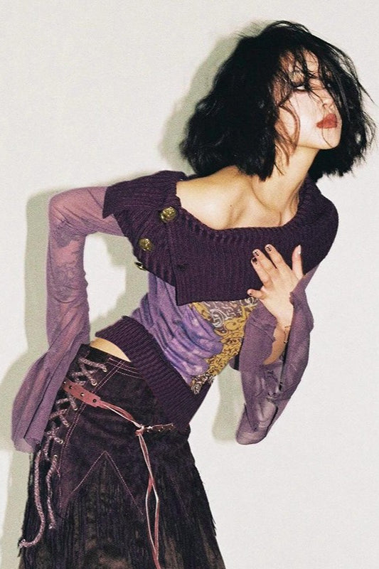 Kurze, taillierte Bluse mit Mesh-Einsätzen