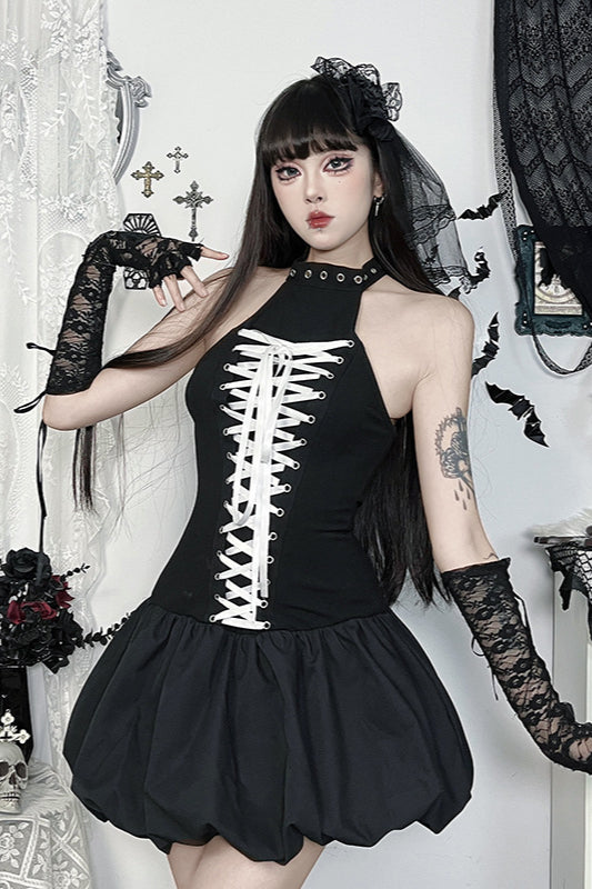 Schwarzes Bubble-Gothic-Kleid