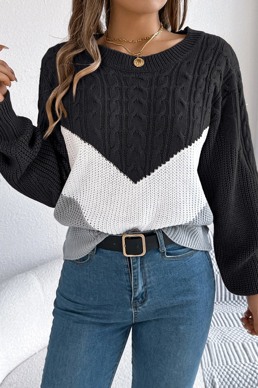 Colorblock Round Neck Pullover Sweater