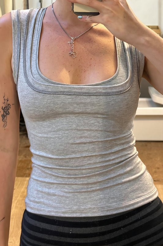 Contrast Trim Layered Neck Tank Top