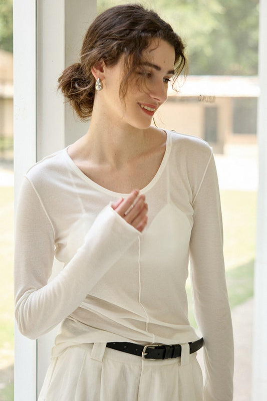 Stricktop aus Tencel-Wollmischung mit Rundhalsausschnitt