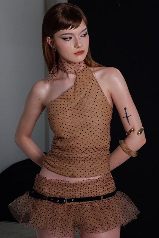 Zweiteiliges Set mit einfarbigem Neckholder-Crop-Top