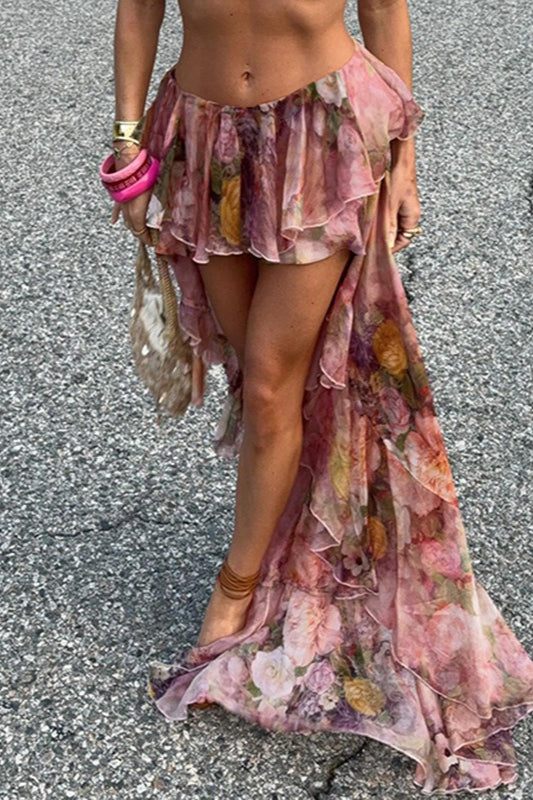 Romantischer Maxirock mit hoher Taille und Blumenmuster